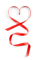 Red heart shaped ribbon isolated on white