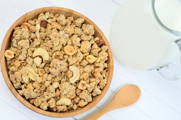 Poster - Muesli in bamboo bowl