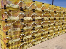 Stacked Yellow Lobster Traps