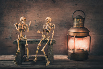 Wall Mural - Skeleton talk greet each other, Halloween