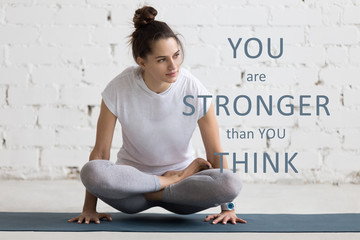 Yoga Indoors image with motivational phrase 