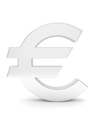 Isolated silver euro sign on white background. European currency. Concept of investment, european market, savings. Power, luxury and wealth. 3D rendering.