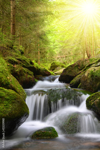 Naklejka na kafelki Waterfall on mountain creek in the National park Sumava-Czech Republic