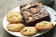 closed up almond brownies and cookies, delicious dessert.