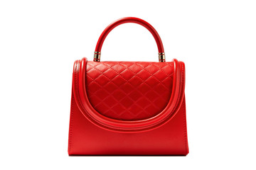 red female leather bag on white background