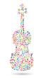 Isolated violin made of musical notes on white background. Colorful notes pattern. Note shape. Poster and decoration idea.