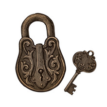 Vintage Padlock And Key. Secret Or Mystery. Vector Illustration