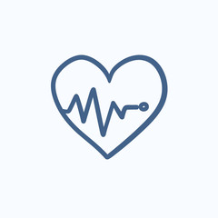 Sticker - Heart with cardiogram sketch icon.