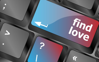 Poster - A keyboard with a find love button - social concept . keyboard keys. vector illustration