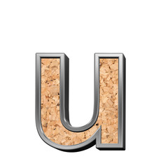 Fototapete - One lower case letter from cork with silver shiny frame alphabet set, isolated on white. 3D illustration.