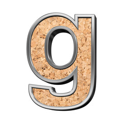 Fototapete - One lower case letter from cork with silver shiny frame alphabet set, isolated on white. 3D illustration.
