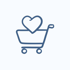 Poster - Shopping cart with heart sketch icon.