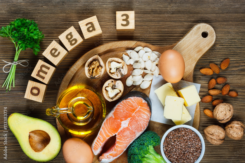 Animal and vegetable sources of omega-3 - obrazy, fototapety, plakaty 