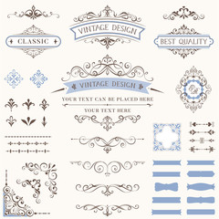 Wall Mural - ornate retro labels, flourishes elements, calligraphy swirls, corner ornaments and frames.