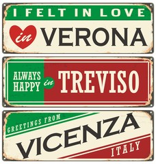 Canvas Print - Vintage vector souvenirs or postcard templates with places in Italy