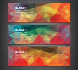Wall Mural - Three banners with abstract multicolored polygonal mosaic background. Modern geometric triangular pattern. Business design template. Website header template. Vector