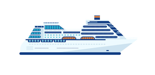 Wall Mural - illustration of cruise ship isolated, side view of cruise ship on white background