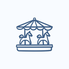 Sticker - Merry-go-round with horses sketch icon.