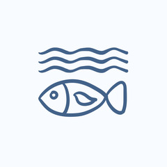 Sticker - Fish under water sketch icon.