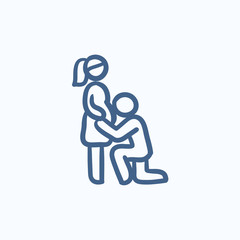 Sticker - Man with pregnant wife sketch icon.