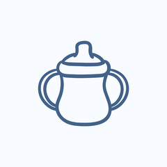 Sticker - Baby bottle with handles sketch icon.