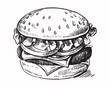 black hand drawn hamburger