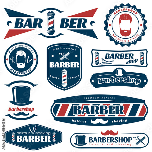 Barber Blue Red Labels Fototapete