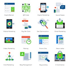 Sticker - Digital Marketing Flat Icon Set