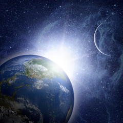 Wall Mural - earth planet with sunrise in space.