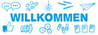 Stick Figure Series Banner Blue / Wilkommen