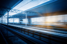 High-speed Train At The Railway Station,motion Blurred,tianjin China.