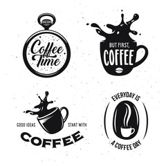 Wall Mural - Coffee related quotes set. Coffee time. But first, coffee. Good ideas start with coffee. Everyday is a coffee day.
