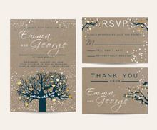 Beautiful Wedding Invitation Set With Fairy Tree, Decorated With