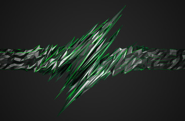 Poster - Abstract 3d rendering of chaotic surface. Background with futuristic polygonal shape. Noisy low poly metallic object.  