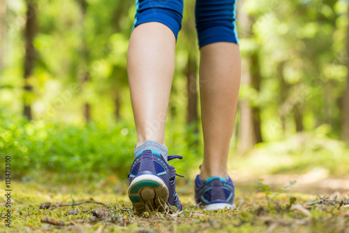 Fotografía Caminar o correr en el bosque de piernas, hacer ejercicio en verano nature