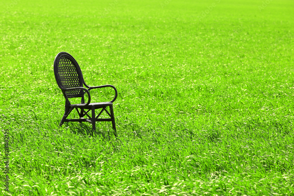 Black chair on the wheat field