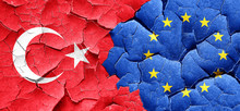 Turkey Flag With European Union Flag On A Grunge Cracked Wall