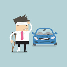 Businessman Be Injured With Car Accident Vector