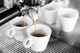 Fototapeta Mapy - Prepares espresso in coffee shop with black and white background