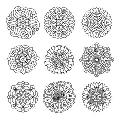Wall Mural - Vector set of doodle flowers. Linear doodle flower set on white background