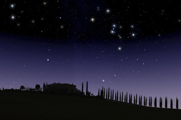 tuscan farm under starry sky