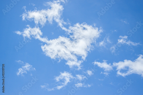 Blue sky, white clouds.