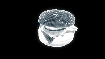 Wall Mural - Burger Hamburger Wireframe Hologram with perfect Loop
