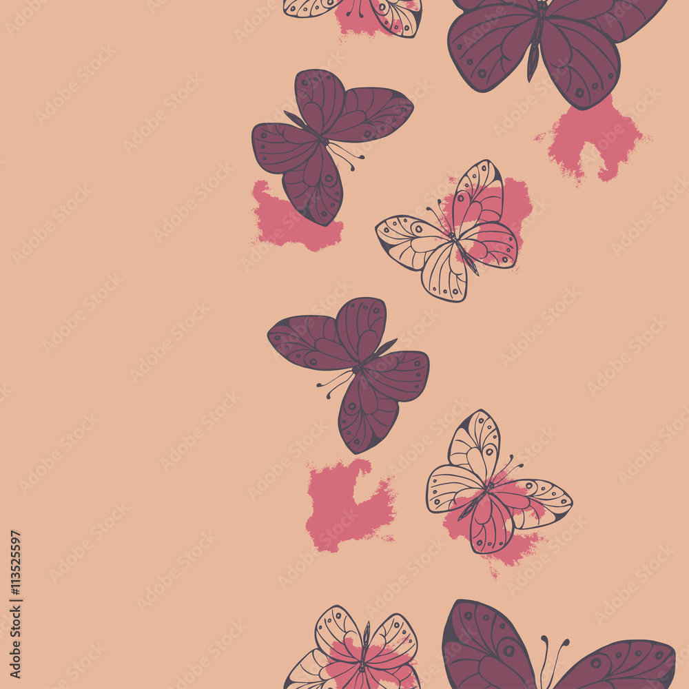 Seamless pattern with butterflies and backdrops on pastel pink ...