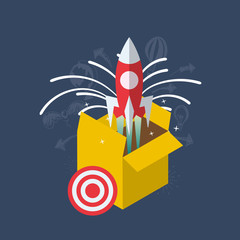 Business Concept Vector illustration with rocket flying out of the box