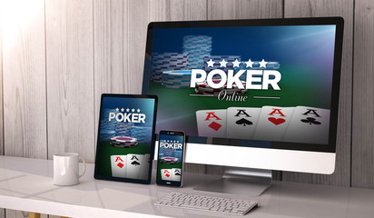 Wall Mural - devices responsive on workspace poker online