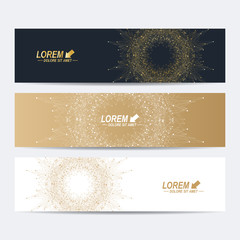 Aufkleber - Geometric abstract banner with golden mandala. Connected line, dots. Molecule and communication background for medicine, science, technology, chemistry