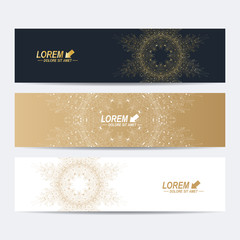 Aufkleber - Geometric abstract banner with golden mandala. Connected line, dots. Molecule and communication background for medicine, science, technology, chemistry