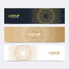 Aufkleber - Geometric abstract banner with golden mandala. Connected line, dots. Molecule and communication background for medicine, science, technology, chemistry