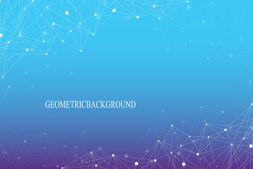 Fototapete - Geometric abstract background with connected line and dots. Molecular structure dna or neuron composition. Vector illustration